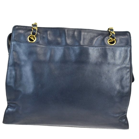 CHANEL CC Chain Shoulder Bag Leather Navy Blue Ita - Picture 3 of 10